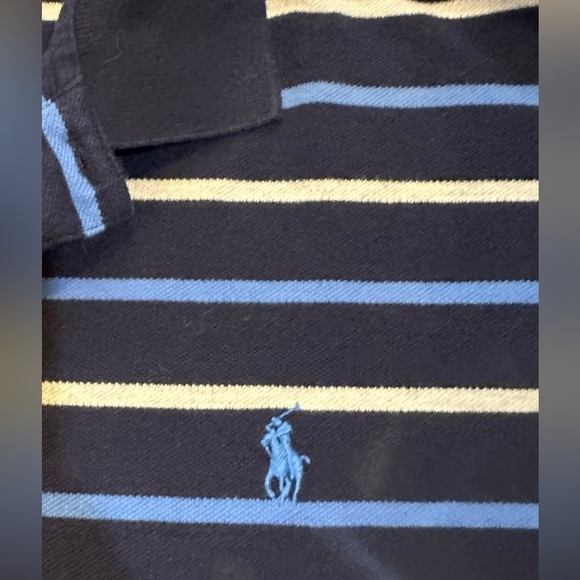 POLO RALPH LAUREN XXL Navy Light Blue Stripe Polo R $125 - Picture 4 of 6
